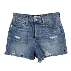 We The Free Shorts Womens 28 Blue Denim Cutoff Button Fly Distressed Raw Hem